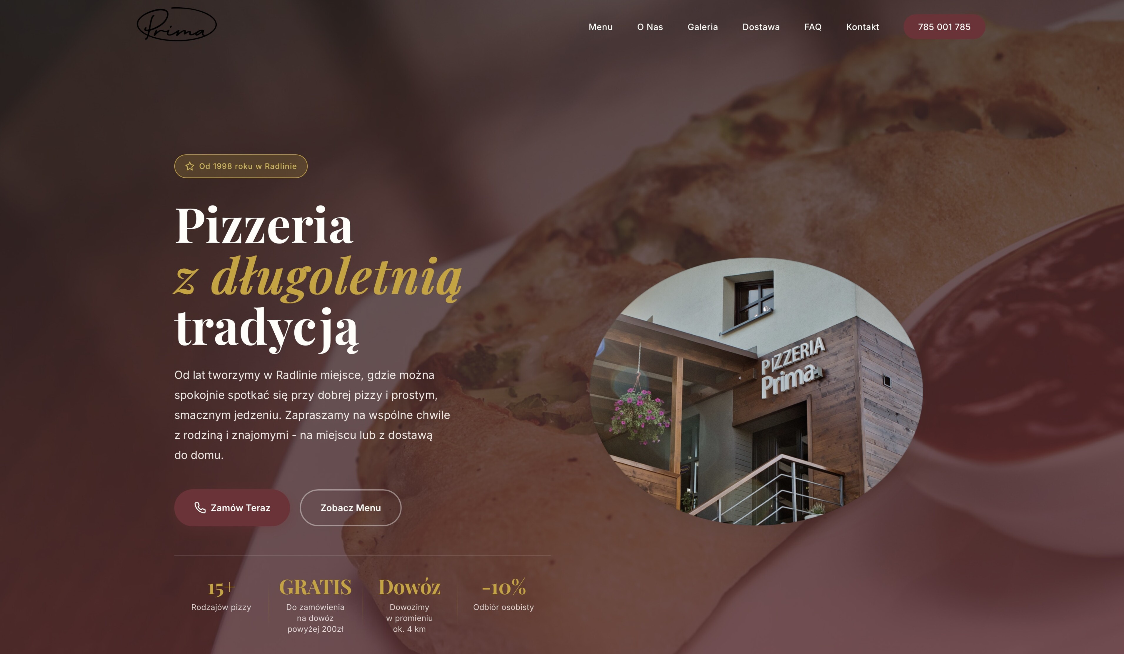 Pizzeria Prima – wizytówka i menu