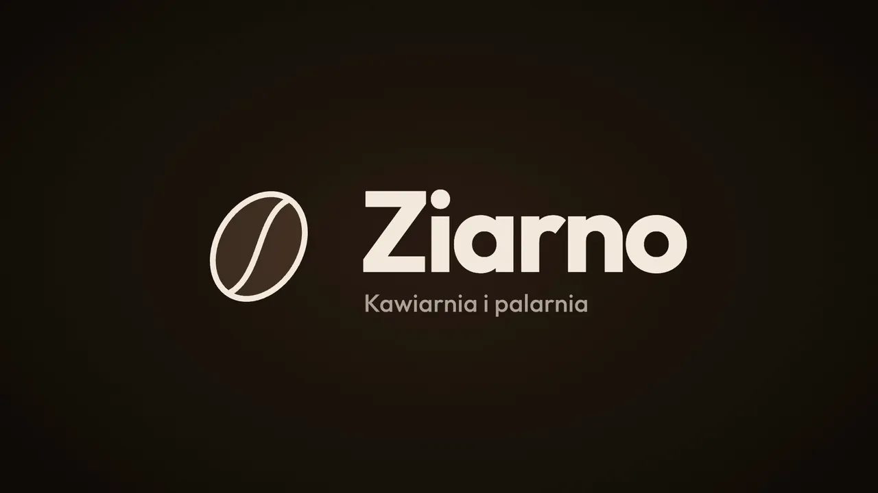 Animacja logo kawiarni Ziarno: ziarno kawy narysowane jedną kreską obok nazwy